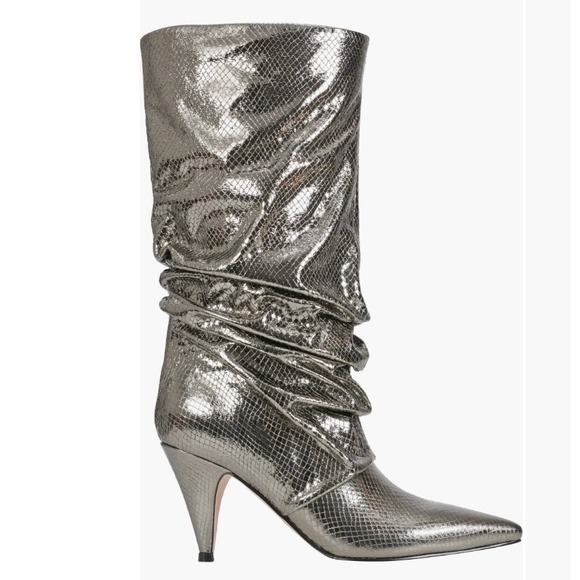 Marc Fisher Size 5.5 Slouch Snake Print Stiletto Tall Boot Pewter $150 Patty NEW